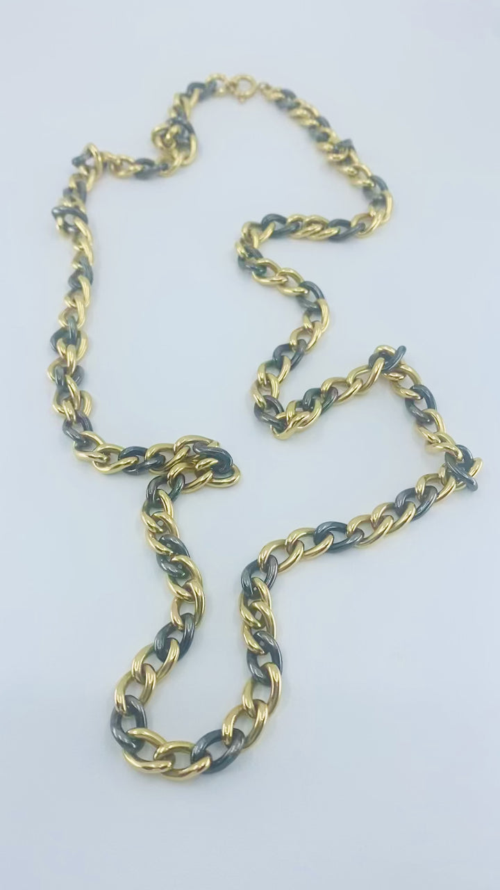 18k Gold Gunmetal Curb Link Chain Necklace