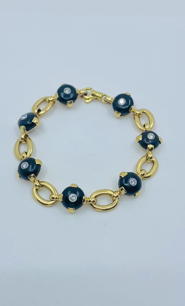Marzo Paris 18K Gold Onyx Diamond Bracelet