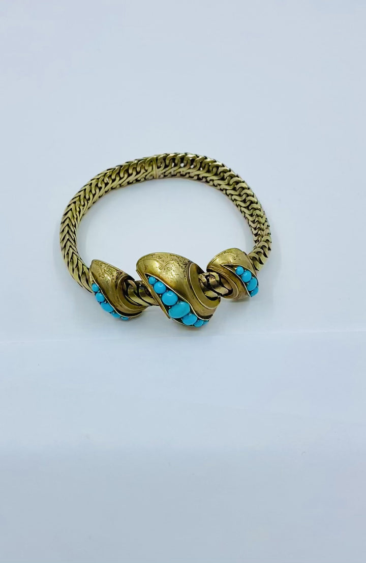 Antique Snake Bracelet Turquoise 10k Gold