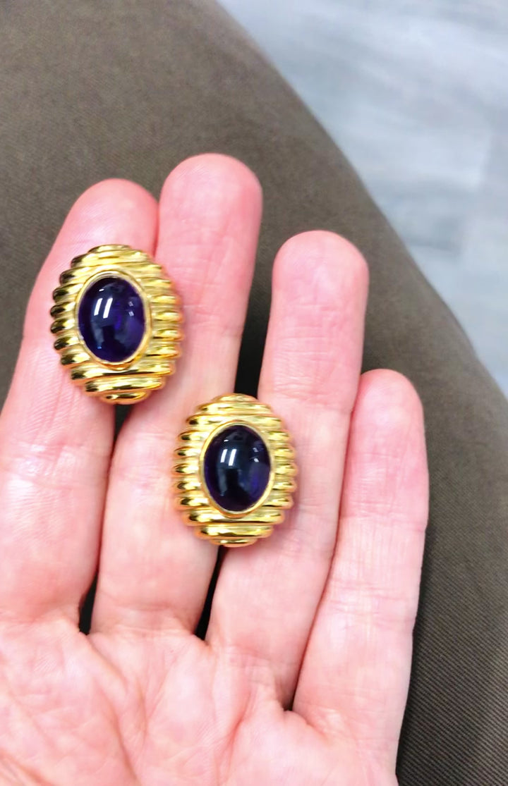 Amethyst Earrings Tambetti Earclips 18k Gold Vintage Jewelry