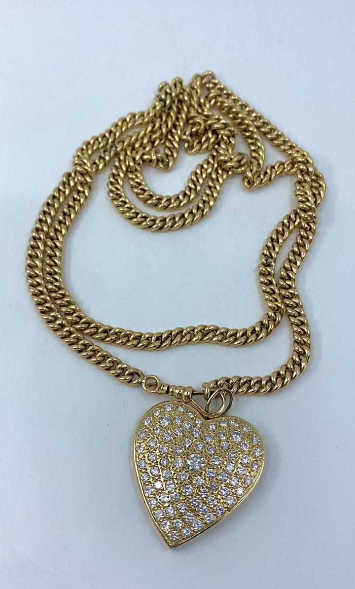 14k Gold Diamond Heart Pendant & 10k Gold Extra-Long Curb Link Chain Necklace