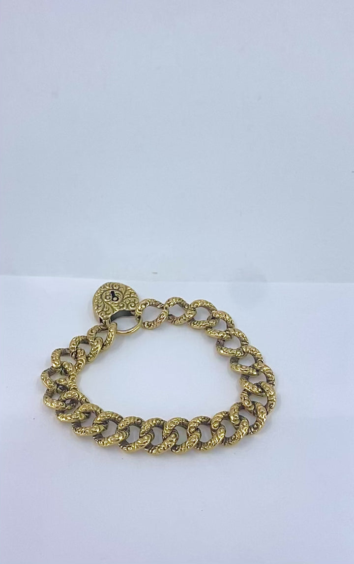 Vintage 14k Gold Heart Lock Link Bracelet