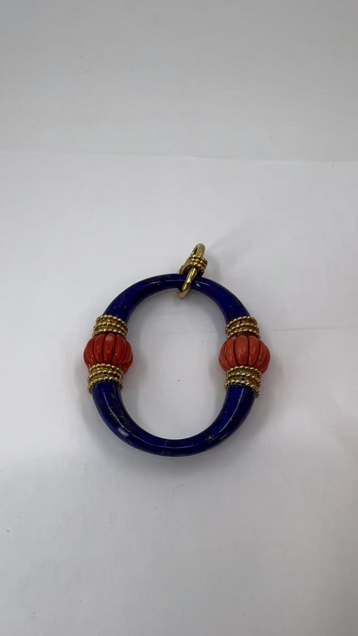 1970s Boucheron 18k Gold Coral Lapis Lazuli Pendant
