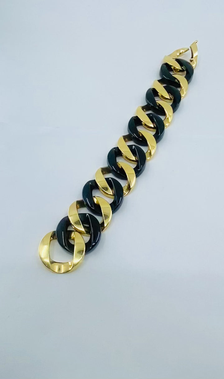 Verdura 18k Gold  Black Jade Curb Link Bracelet