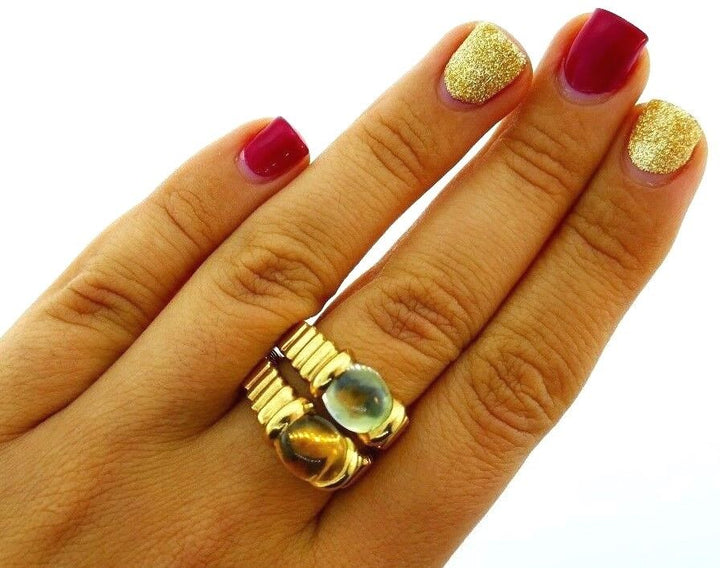 18 Yellow Gold Aquamarine and Citrine 2 Rings Set
