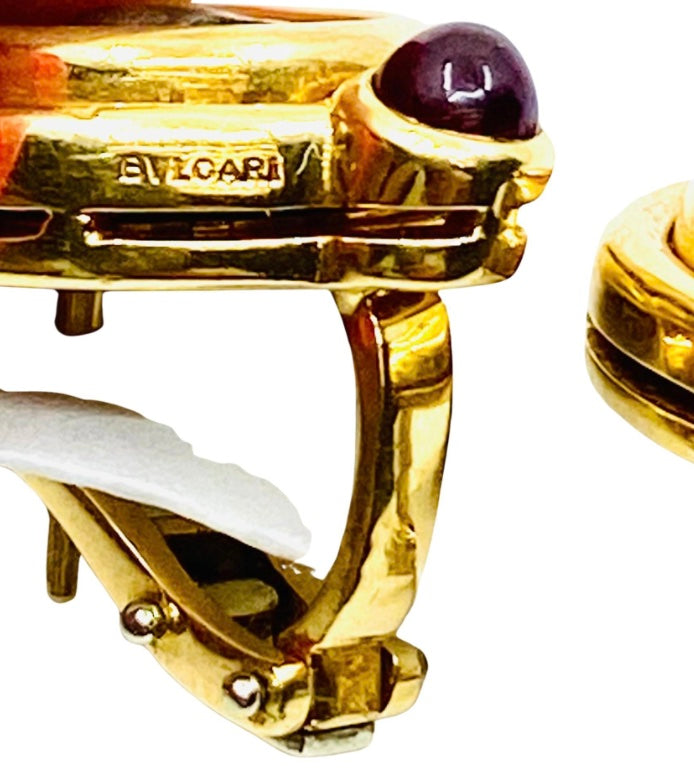 Vintage Bulgari Earrings Monete Ancient Coins Gold Ruby