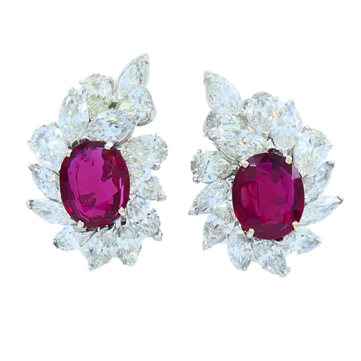 Ruby Earrings Cluster Diamond 18k Gold Mozambique Certified