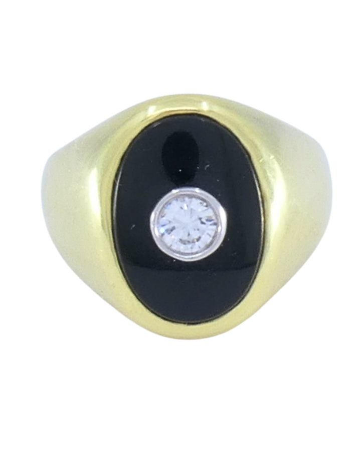 Cartier Ring 18k Gold Signet Ring Diamond Onyx