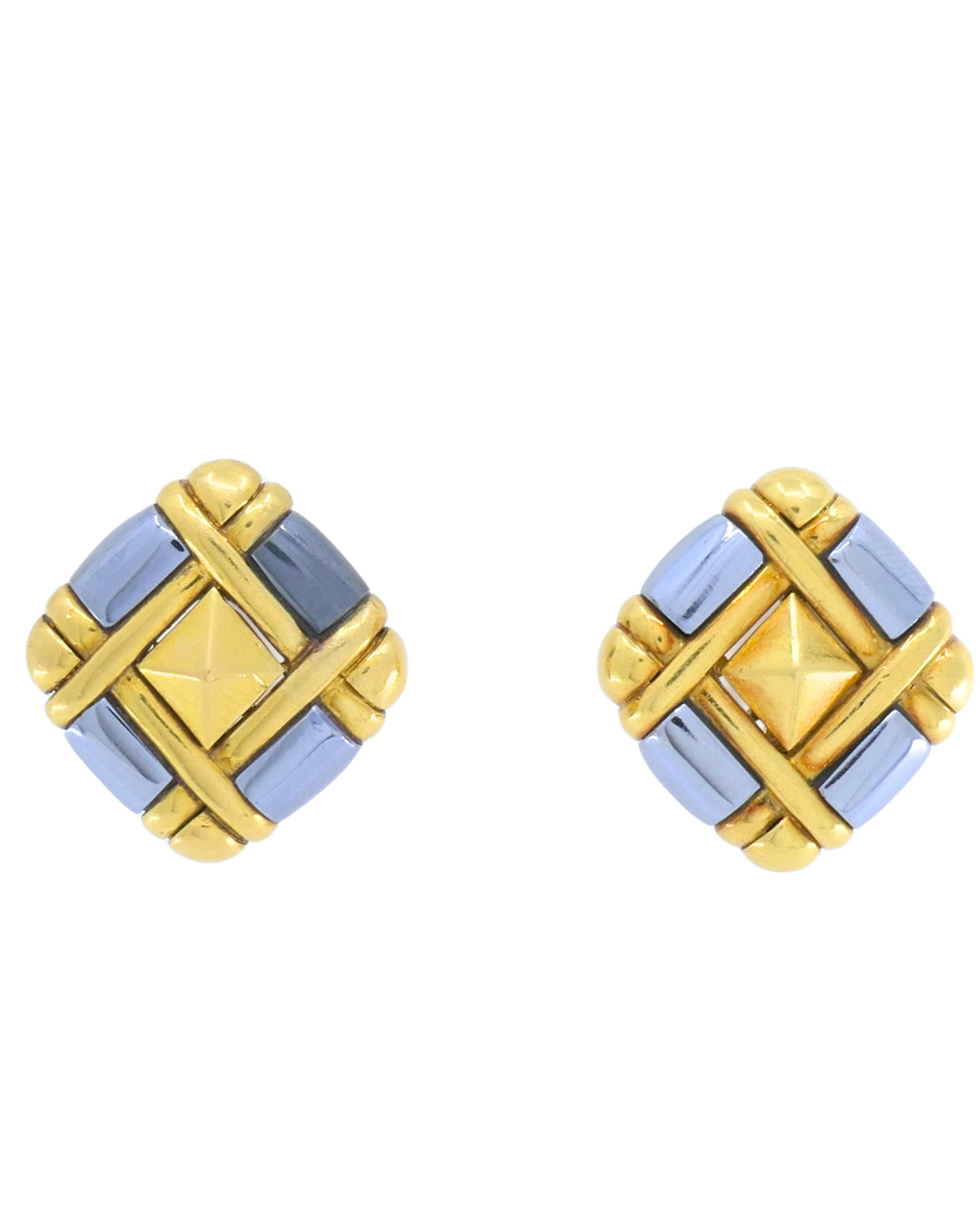Bvlgari Bulgari Pyramid Collection 18k Gold Hematite Clip-On Earrings