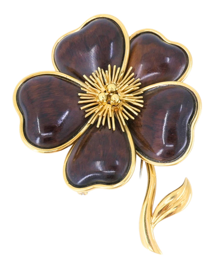 Vintage Van Cleef & Arpels Brooch 18k Gold Wood Clematis Collection
