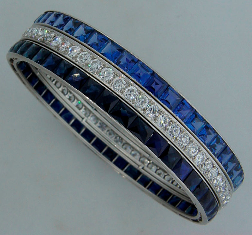 Art Deco Cartier Bracelet Platinum Diamond Sapphire Bangle