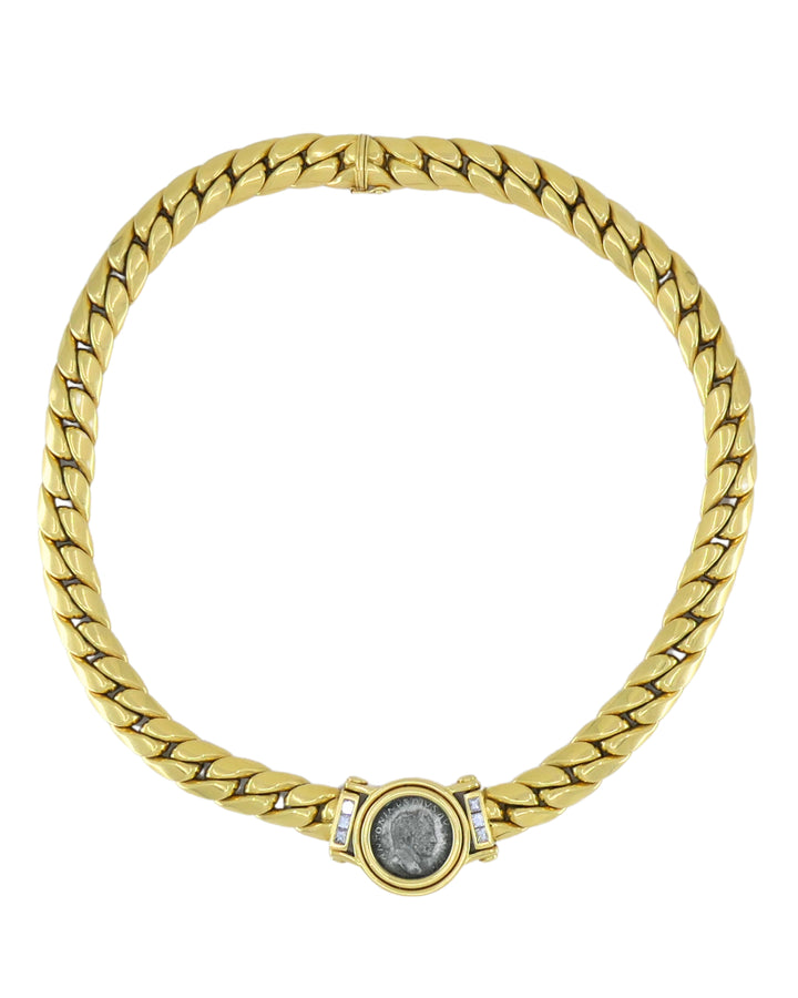 Carlo Weingrill 18k Gold Chain Diamond Roman Coin Necklace
