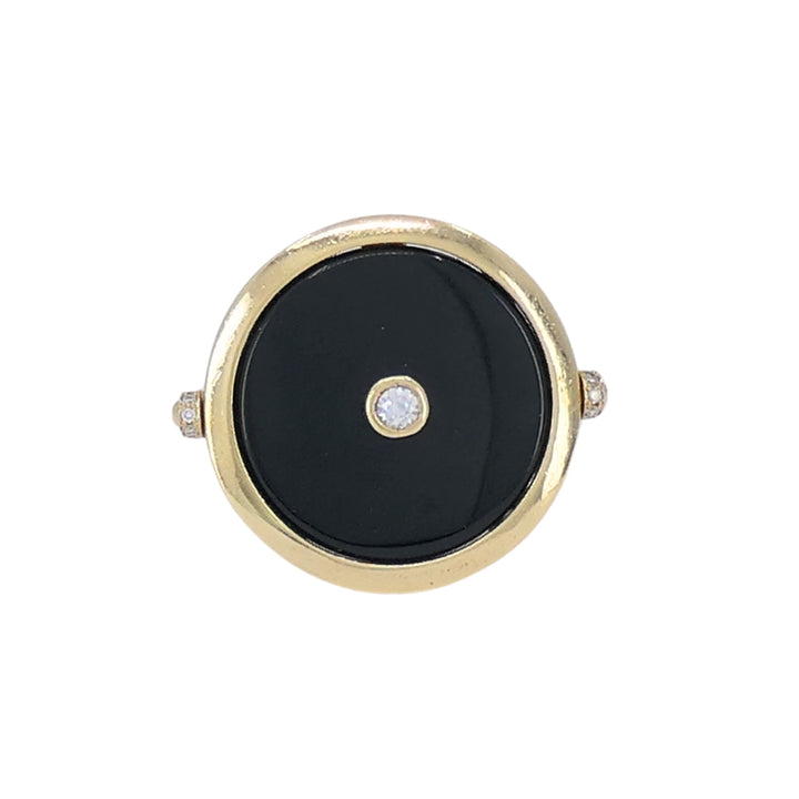 Onyx Ring 14k Gold Diamond Disk Shape