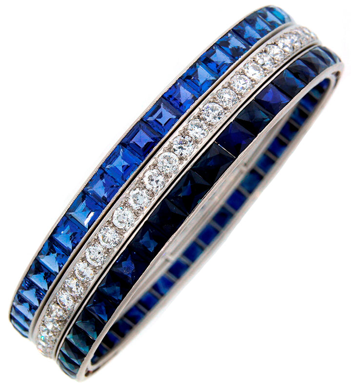 Art Deco Cartier Bracelet Platinum Diamond Sapphire Bangle