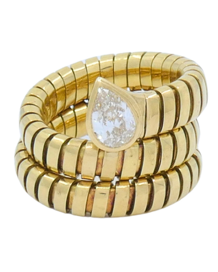 Bvlgari Bulgari Serpenti Tubogas Ring 18k Gold Diamond Size 6.25