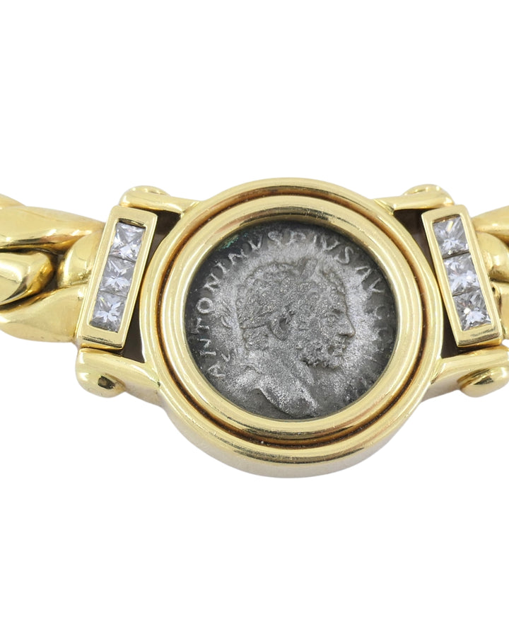 Carlo Weingrill 18k Gold Chain Diamond Roman Coin Necklace
