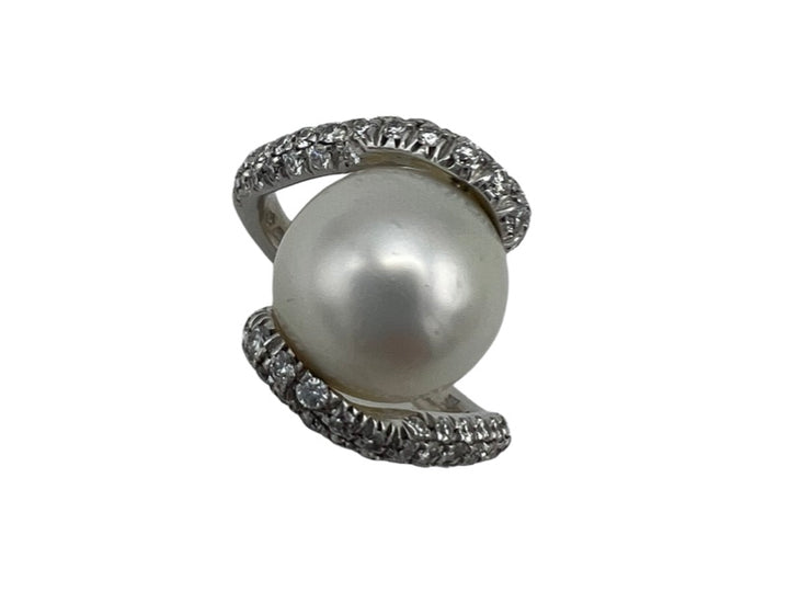 Mikimoto Pearl Gold Cocktail Ring, Diamond 18k White Gold