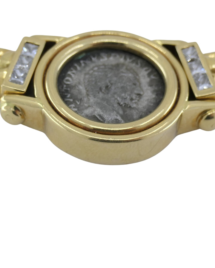 Carlo Weingrill 18k Gold Chain Diamond Roman Coin Necklace