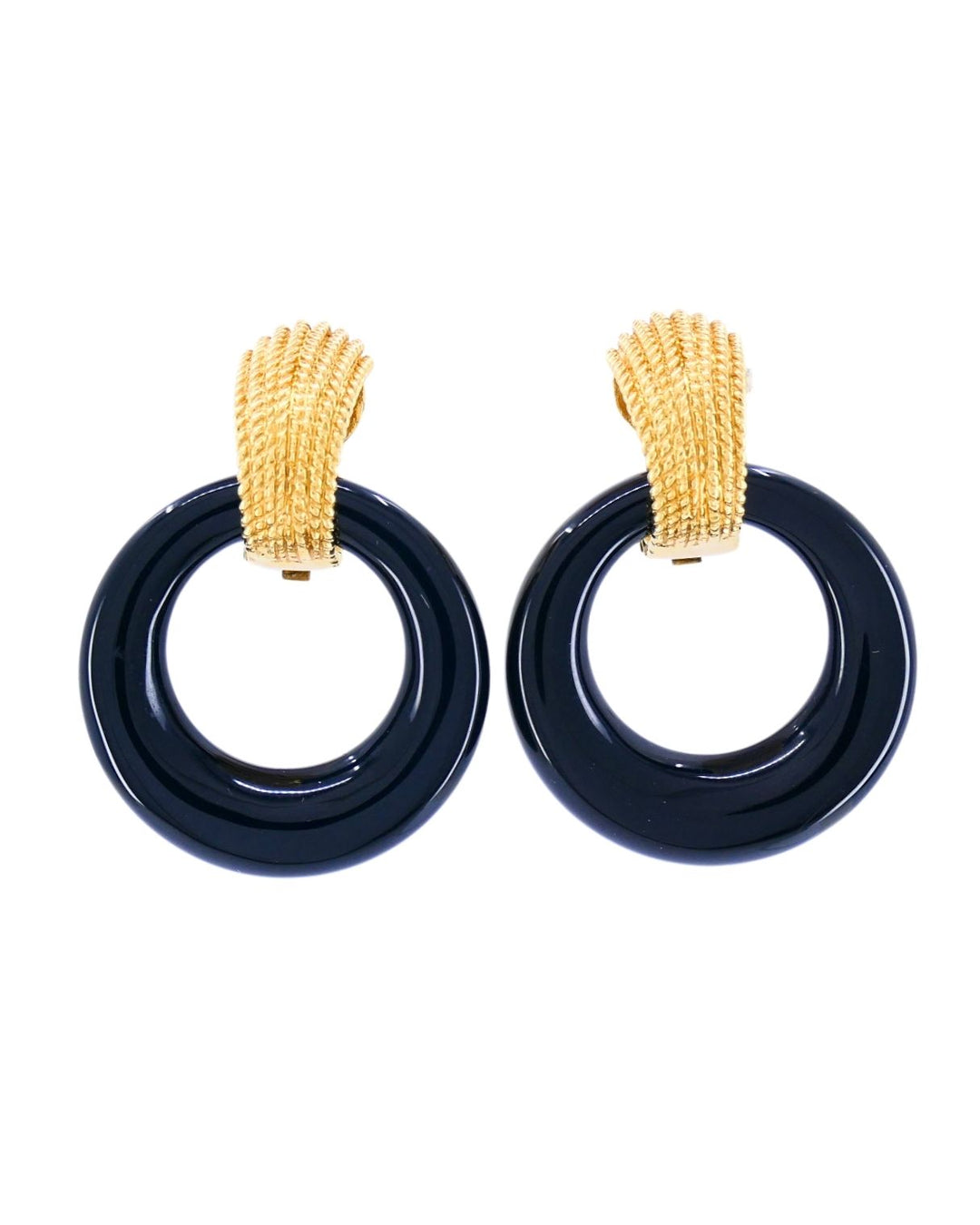Van Cleef & Arpels 18k Gold Hoop Earrings Interchangeable Gemstone Inserts