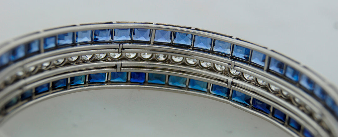 Art Deco Cartier Bracelet Platinum Diamond Sapphire Bangle