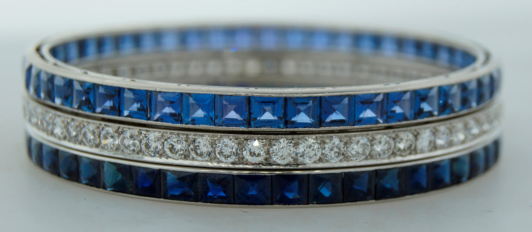 Art Deco Cartier Bracelet Platinum Diamond Sapphire Bangle