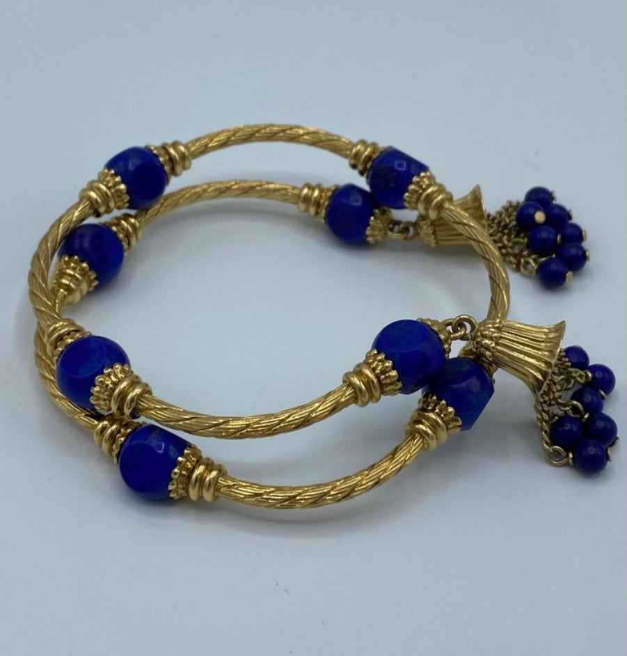 Vintage Carlo Weingrill Yellow Gold Sodalite Lapis Bangle Bracelet