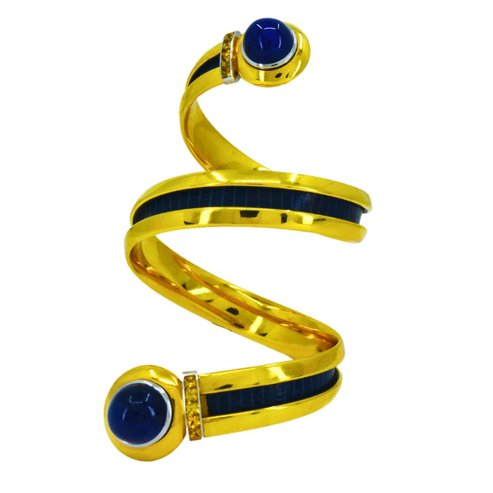 Hemmerle Bracelet Spiral Design 18k Gold Sapphire Leather