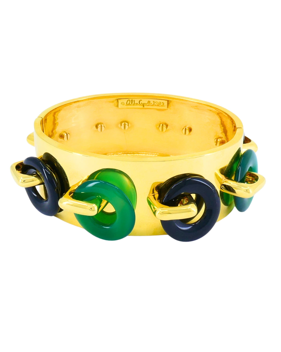 Aldo Cipullo for Cartier Hinged Bangle Bracelet 18k Gold Onyx Chrysophrase