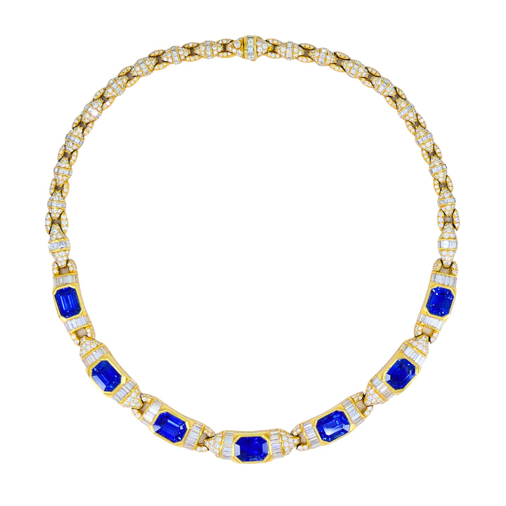 Bvlgari Bulgari 18k Gold Necklace Diamonds Sri Lanka Sapphires No Heat 39.77 Carats GRS Report