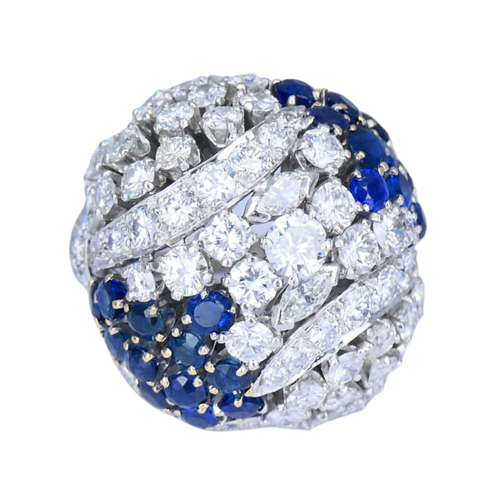 Vintage Dome Ring Ruser Platinum Diamond Sapphire Estate Jewelry