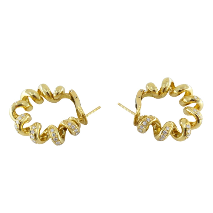 Boucheron Hoop Earrings Swirl Design 18k Gold Diamond