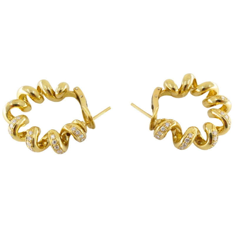 Boucheron Hoop Earrings Swirl Design 18k Gold Diamond