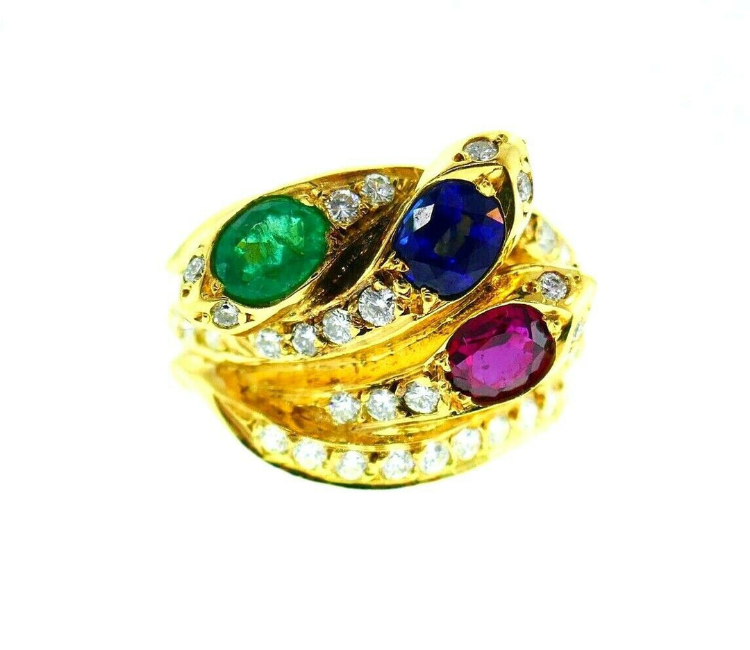 English Vintage Yellow Gold Diamond Gemstones Snake Ring