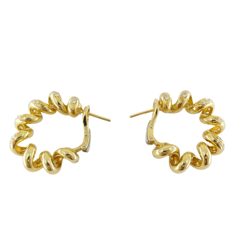Boucheron Hoop Earrings Swirl Design 18k Gold Diamond