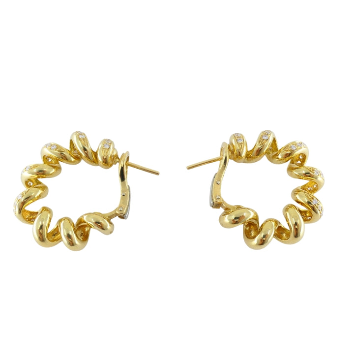 Boucheron Hoop Earrings Swirl Design 18k Gold Diamond