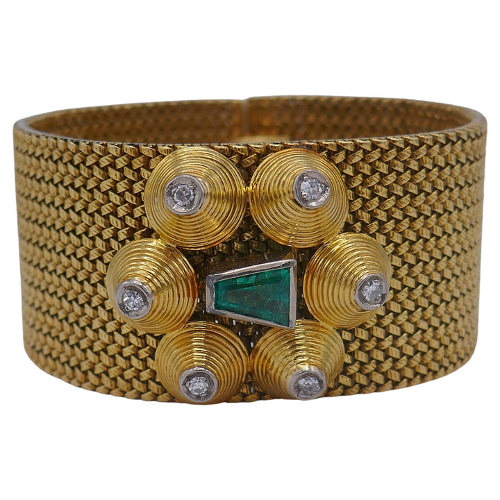 Antique Gold Emerald Mesh Bracelet