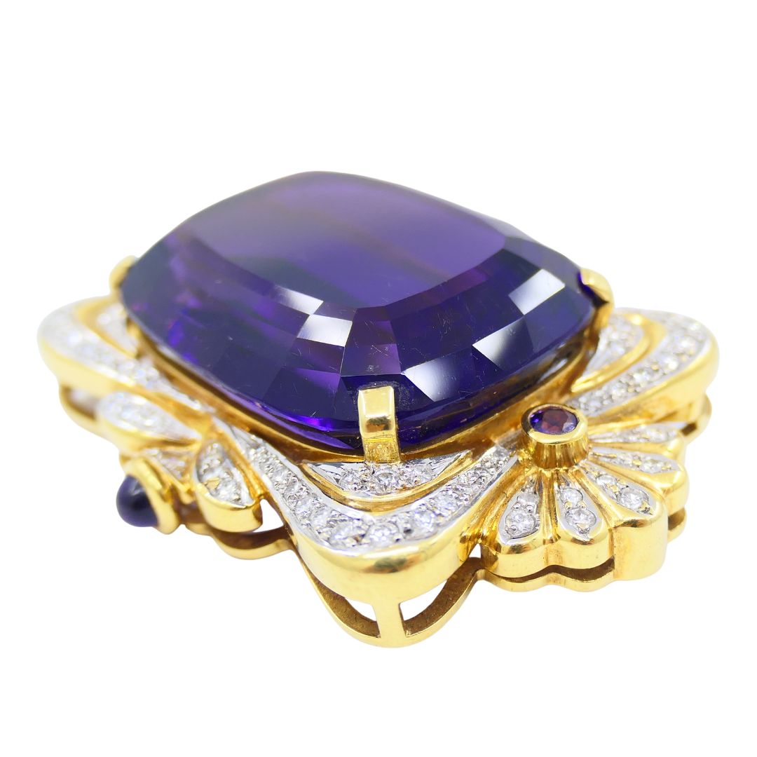 Vintage 18k Two-tone Gold Siberian Amethyst Diamond Pin Brooch