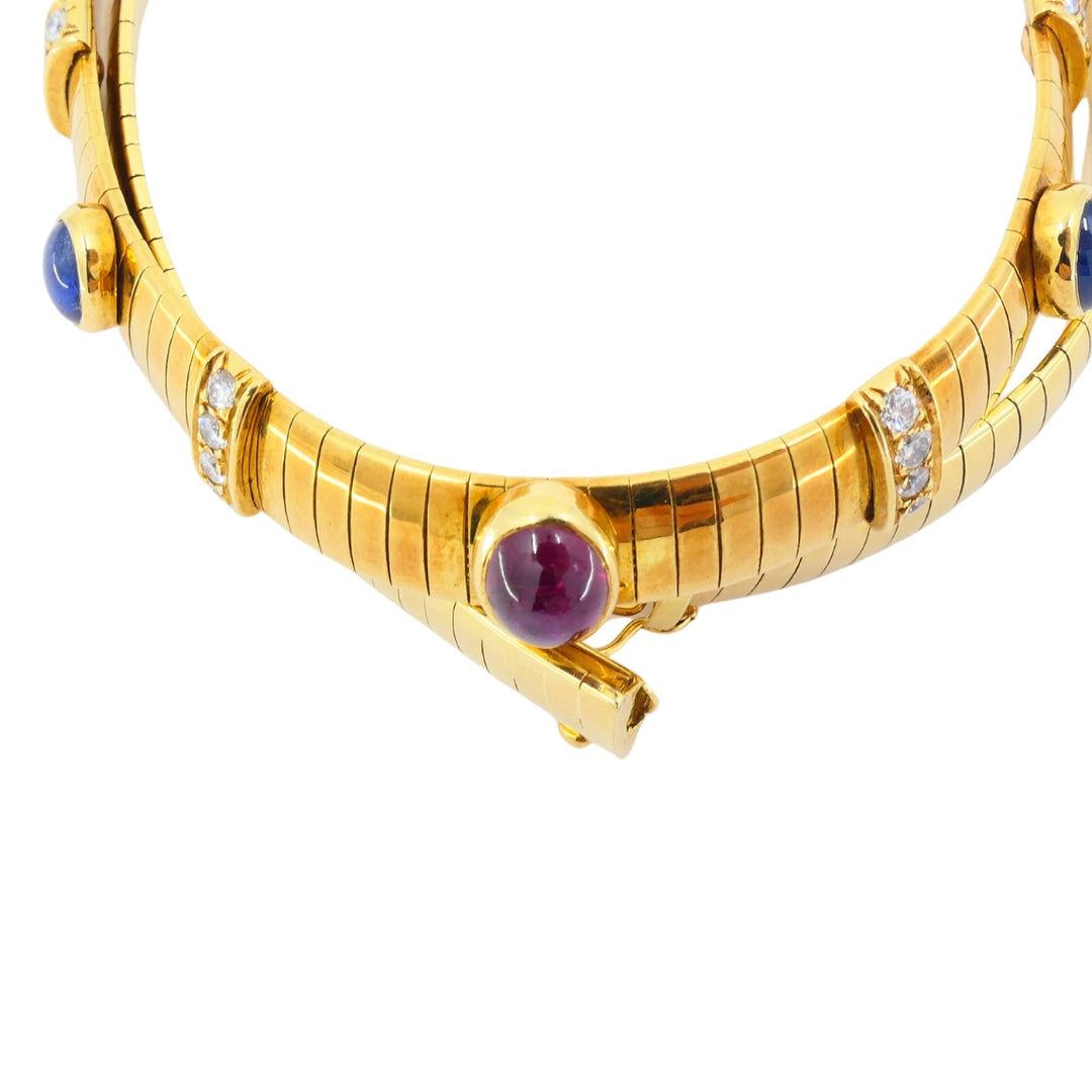 Vintage Van Cleef & Arpels 18k Gold Collar Necklace Sapphires Ruby Diamonds