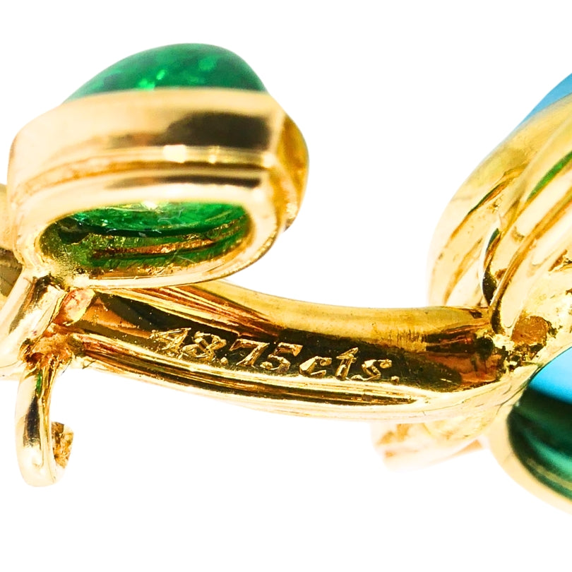 Bvlgari Bulgari 18k Gold Turquoise Flower Brooch Emerald Diamond Accents