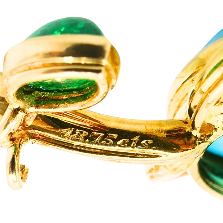 Bvlgari Bulgari 18k Gold Turquoise Flower Brooch Emerald Diamond Accents