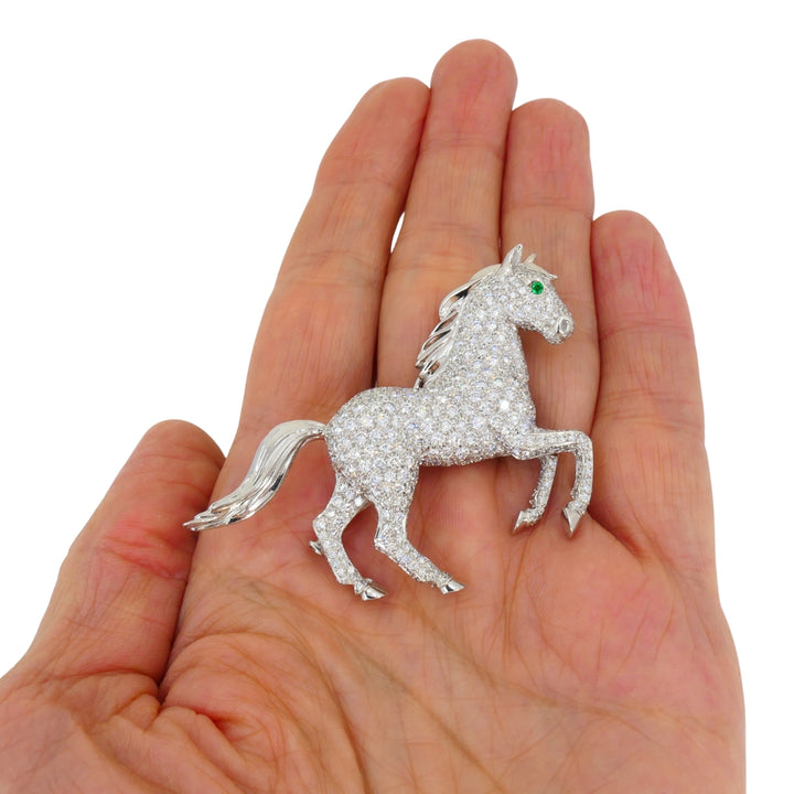 Vintage Cartier 18k Gold Diamond and Emerald Horse Brooch