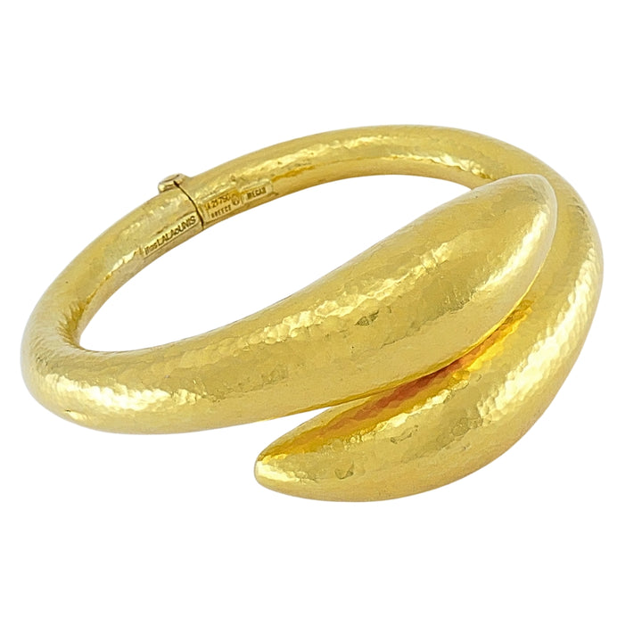 Ilias Lalaounis 18k Gold Hammered Sculptural Bangle Bracelet, 1970s