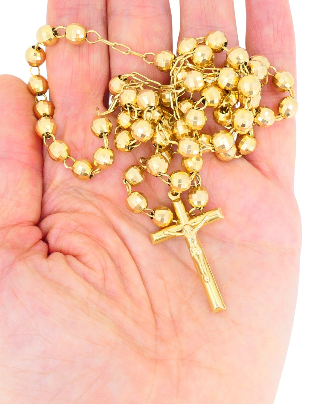 14k Gold Rosary Cross Necklace Beaded Chain