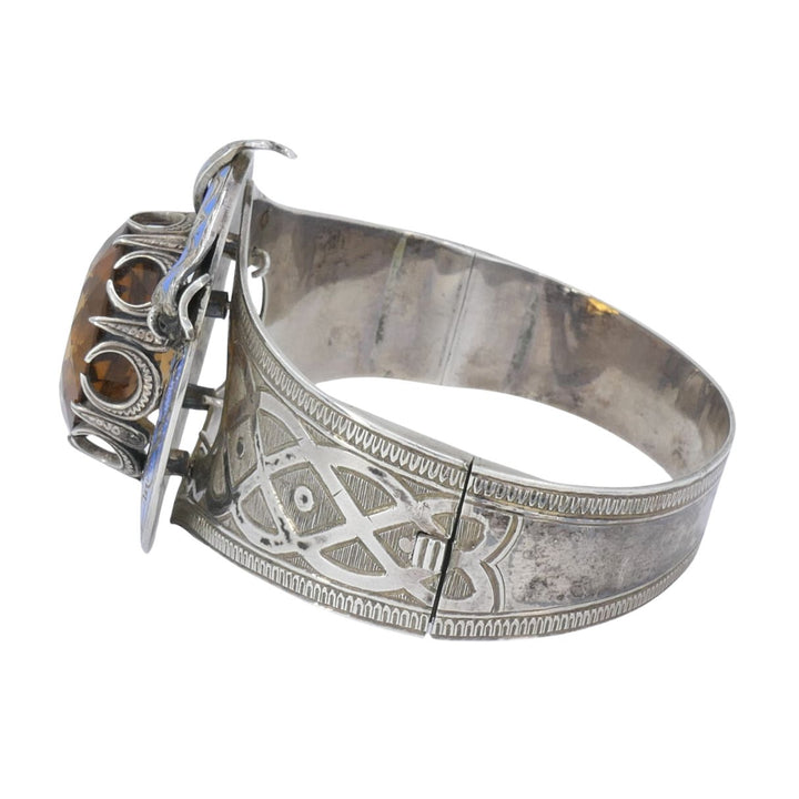 Antique Victorian Mackay Scottish Silver Blue Enamel Citrine Hinged Bracelet