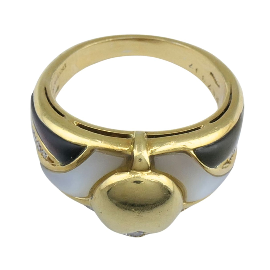 Vintage Bvlgari 18k Gold Diamond Mother of Pearl Ring