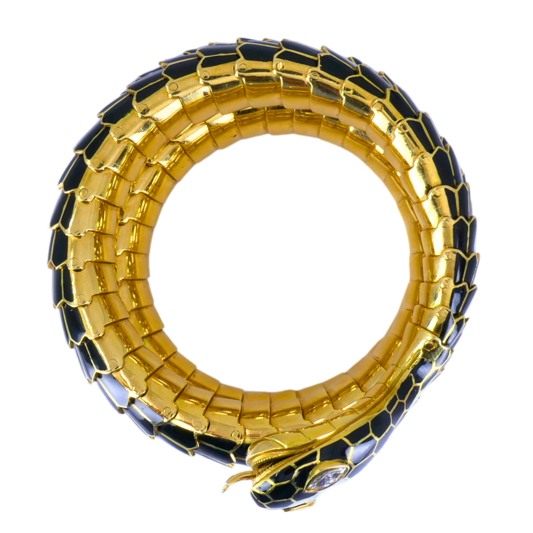 Bvlgari Bulgari Serpenti Bracelet 18k Gold Diamond & Enamel Coil Bracelet