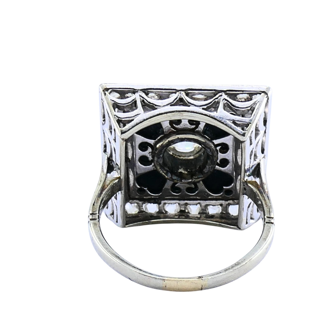 Art Deco 14k Gold Onyx Diamond Square Plaque Ring Antique Jewelry