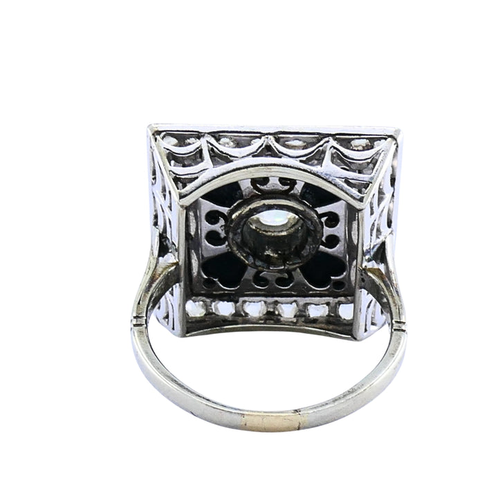 Art Deco 14k Gold Onyx Diamond Square Plaque Ring Antique Jewelry