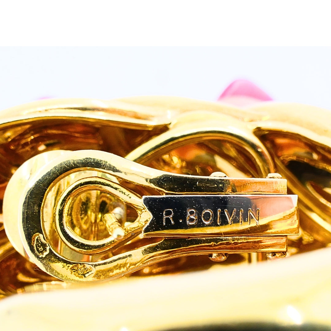 René Boivin 18k Gold Sculpted Foliate Hoop Earrings, 1970s