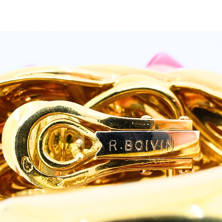 René Boivin 18k Gold Sculpted Foliate Hoop Earrings, 1970s
